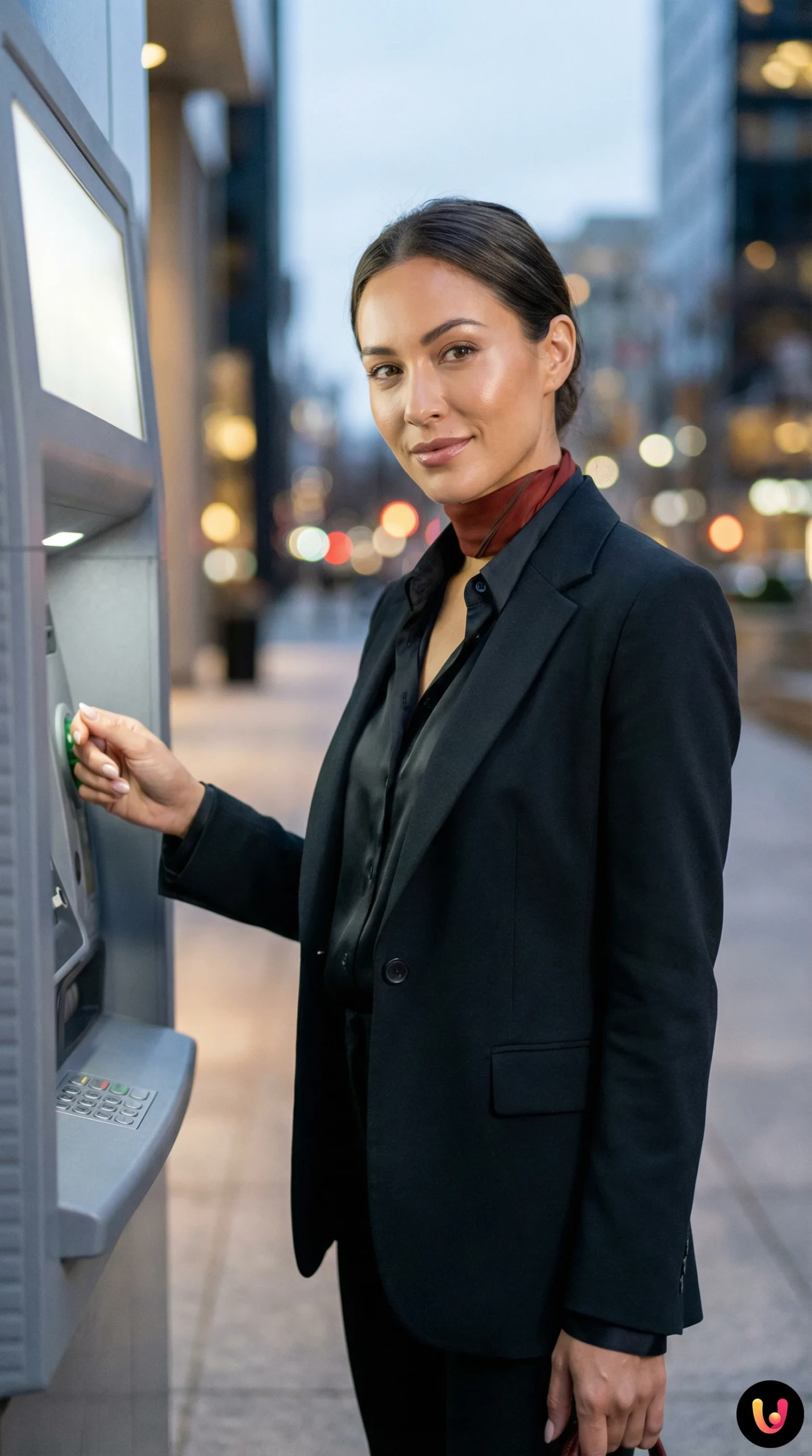 Utente che preleva banconote da uno sportello ATM moderno.