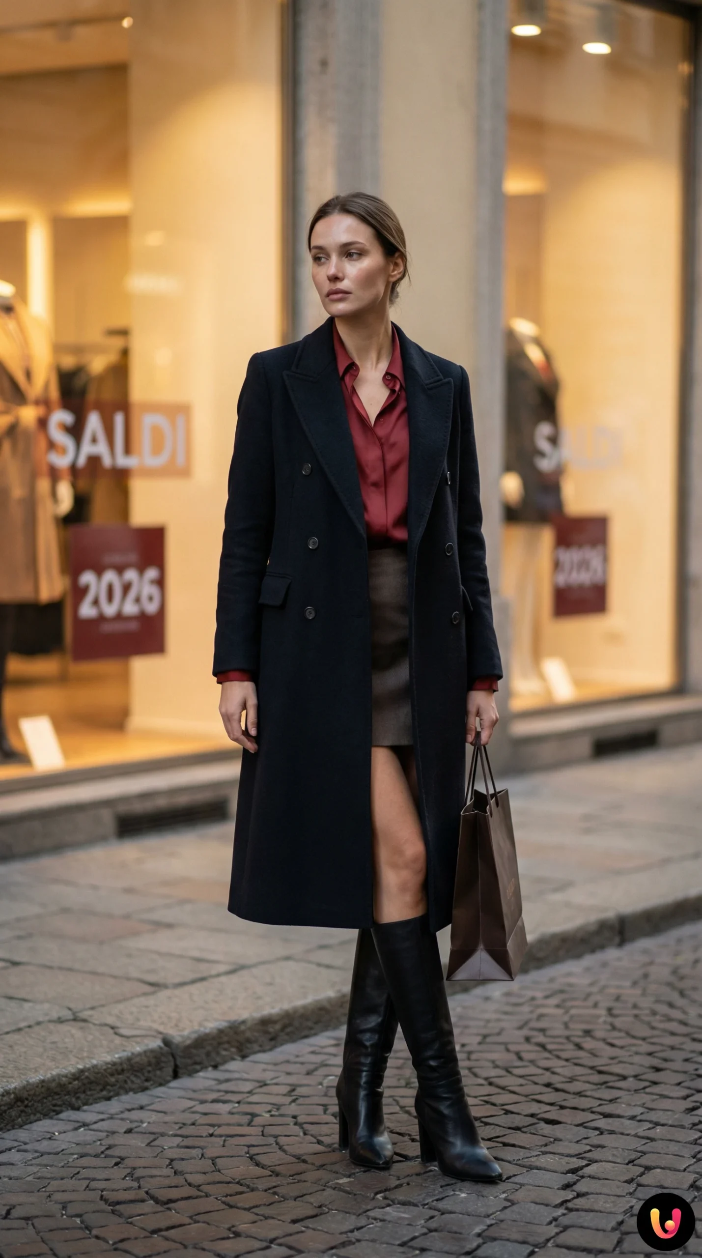 Persone passeggiano davanti a vetrine con cartelli sconti per i saldi invernali 2026