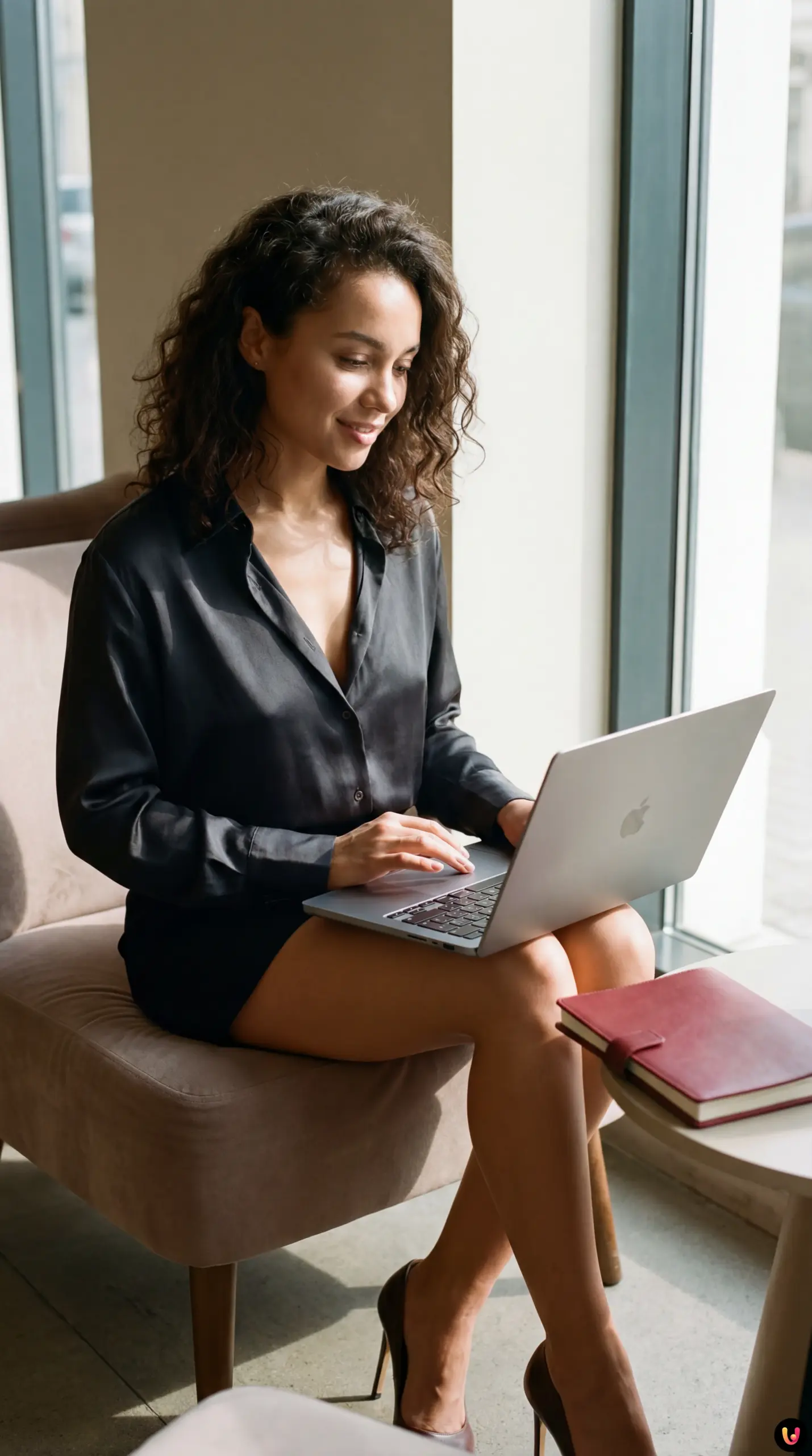 MacBook Pro 14 pouces M5 ouvert sur un bureau avec interface d'intelligence artificielle