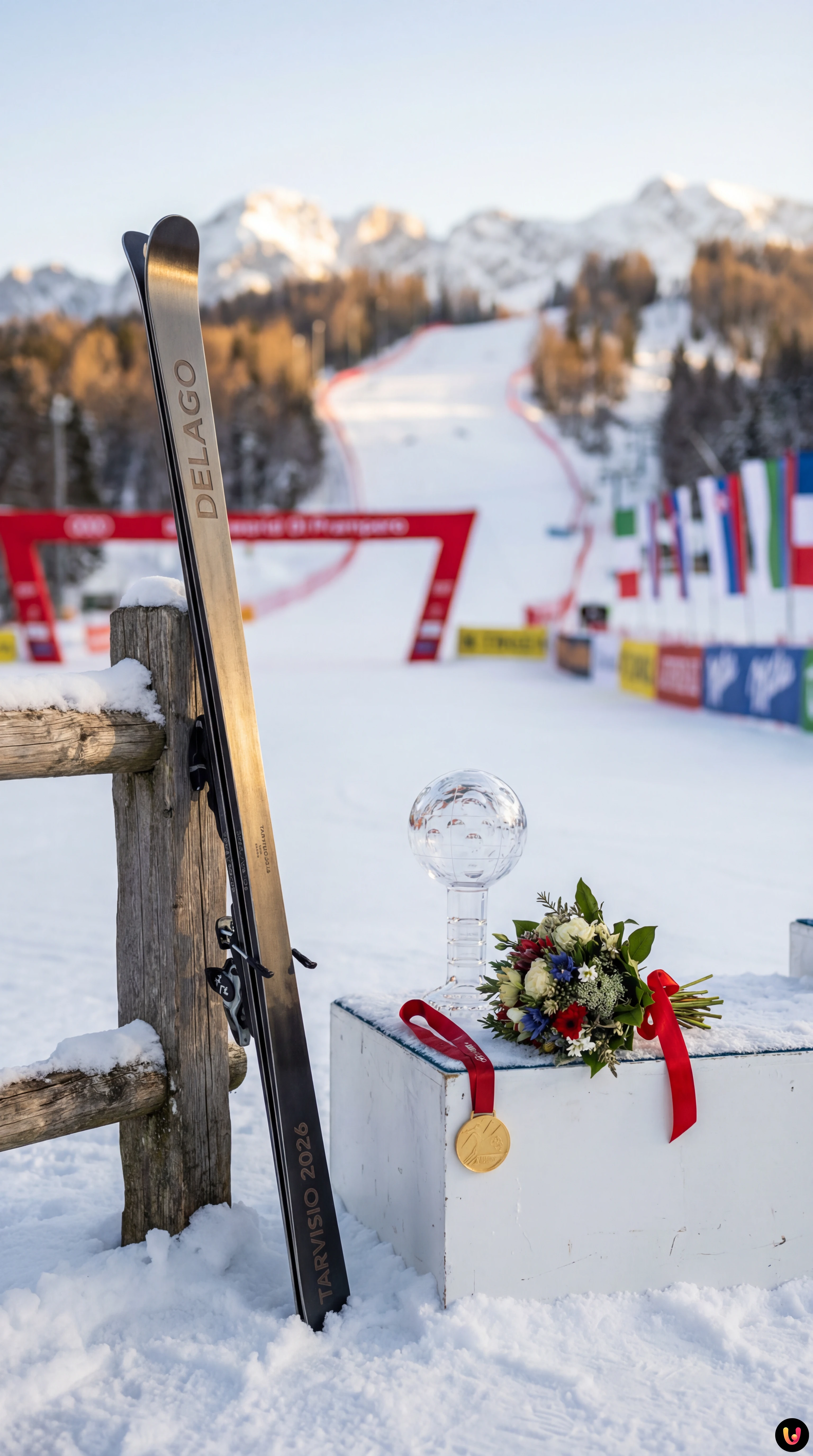 Nicol Delago esulta con le braccia al cielo dopo la vittoria a Tarvisio.