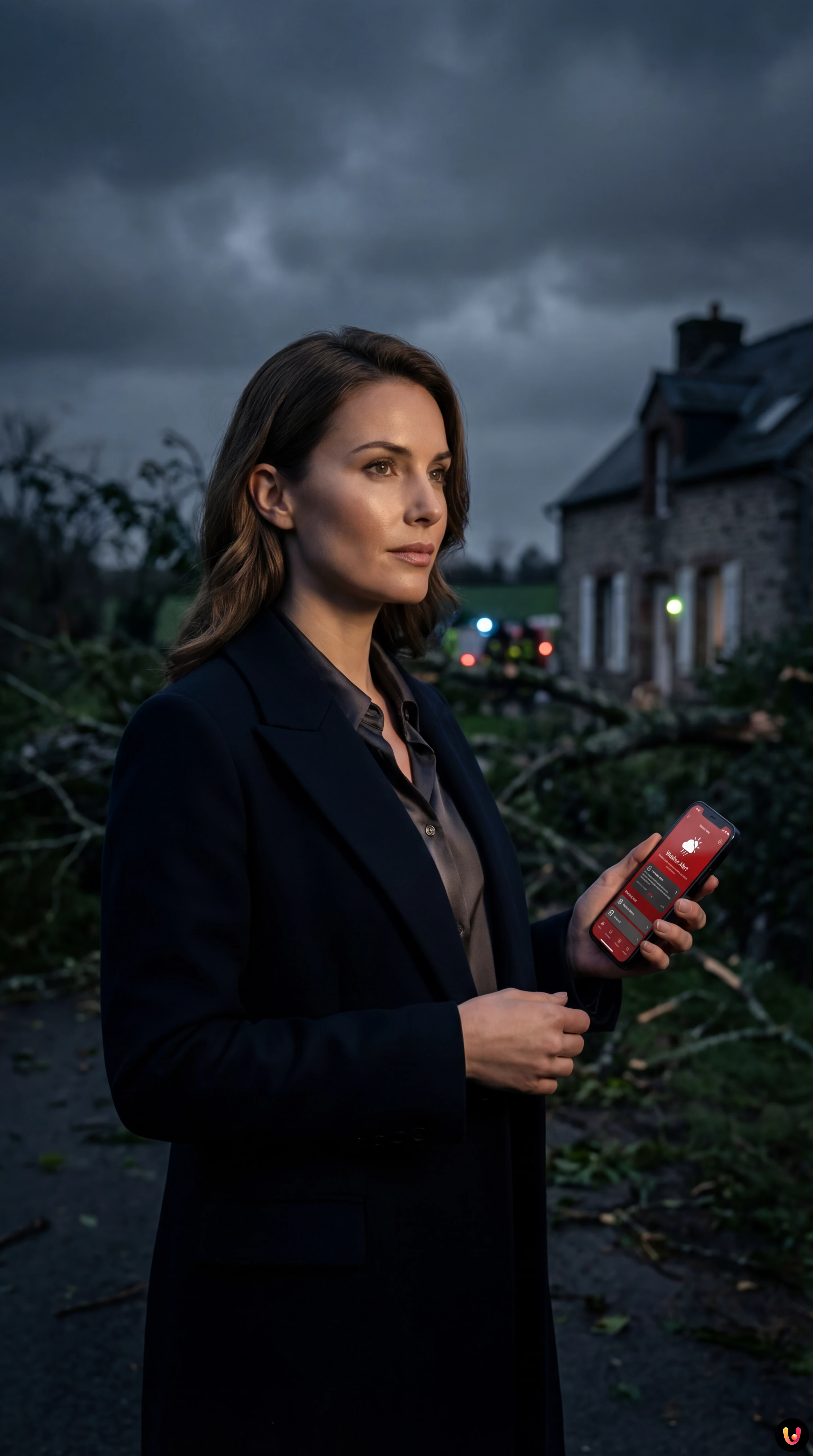 Techniciens r&eacute;parent une ligne &eacute;lectrique endommag&eacute;e par la temp&ecirc;te en Normandie
