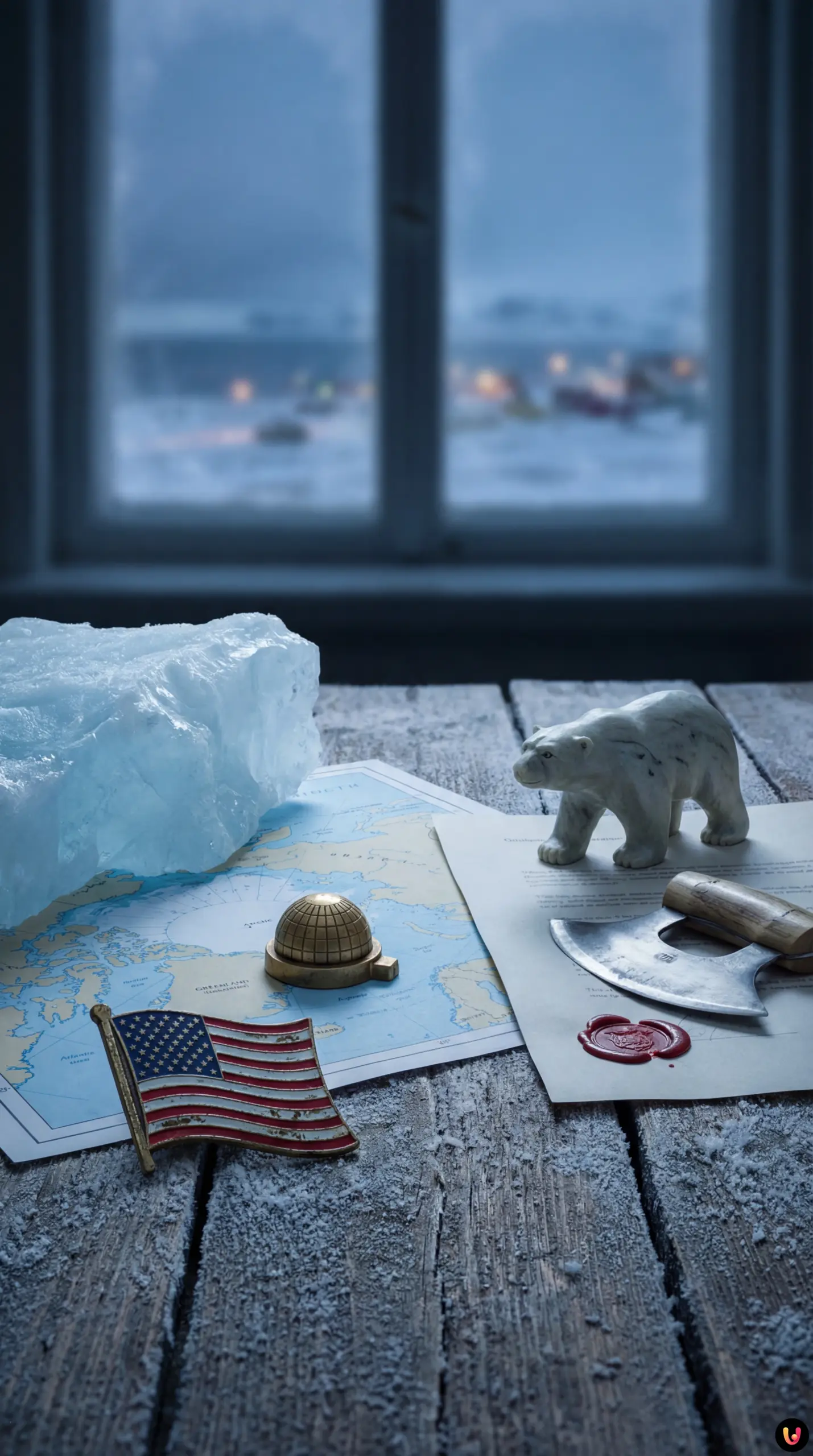 Drapeaux des USA et du Groenland opposés sur une carte de l'Arctique