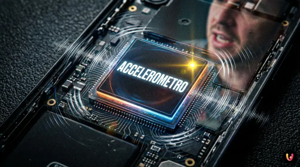 Rappresentazione grafica di un accelerometro che rileva onde sonore su uno smartphone