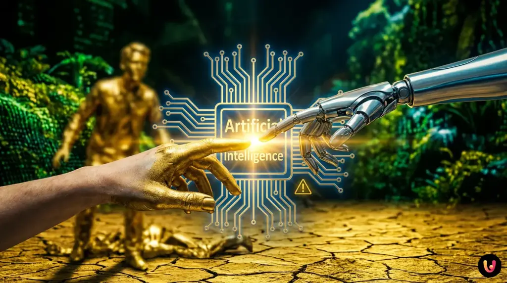 Robotic hand turning an object to solid gold, symbolizing AI alignment risks