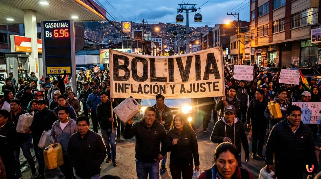 Distributore di carburante in Bolivia e valuta locale durante l'inflazione 2026