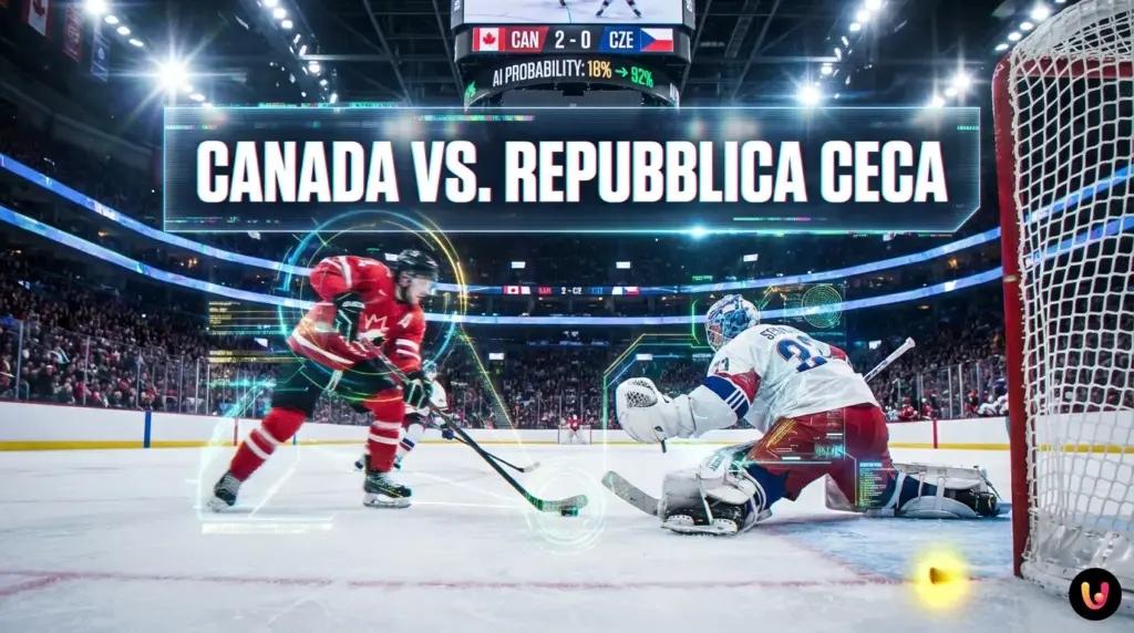 Mark Stone del Canada tira in porta contro la Repubblica Ceca alle Olimpiadi 2026