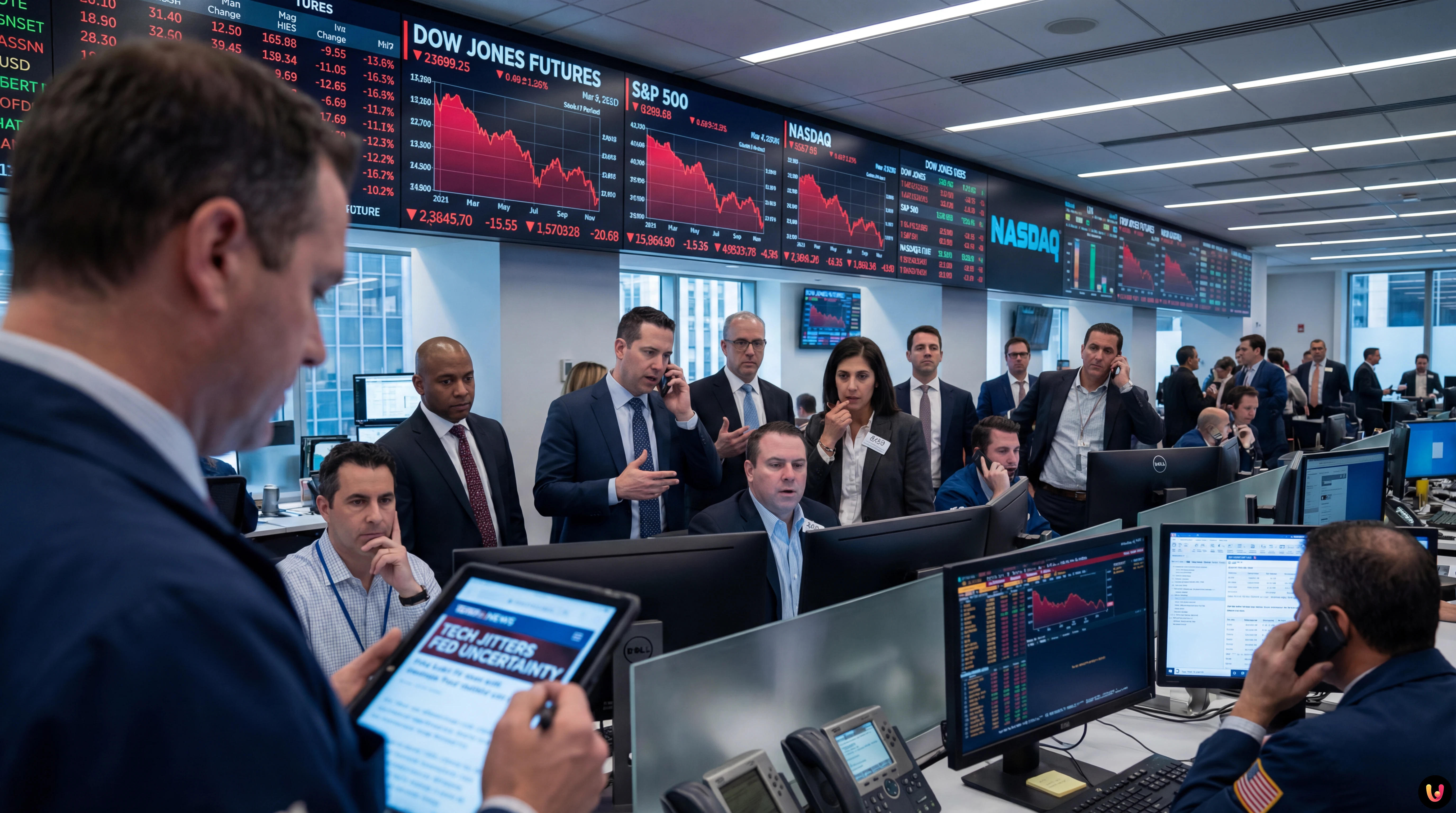 Dow Futures Slide as Tech Jitters and Fed Uncertainty Grip Markets