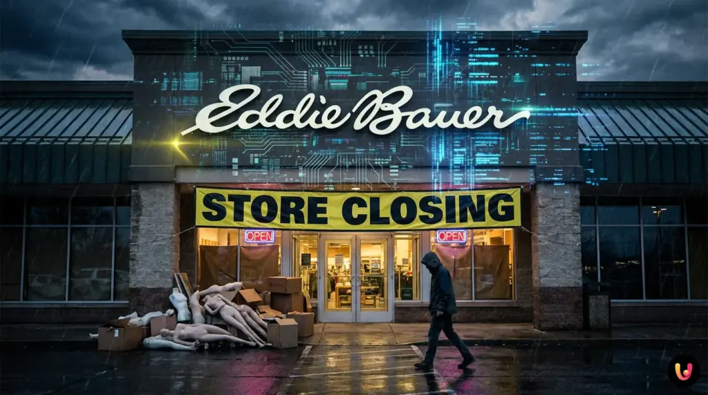 Insegna di un negozio Eddie Bauer, storico marchio di abbigliamento outdoor