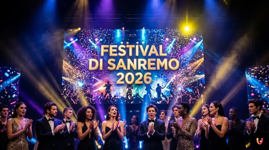 Carlo Conti e Laura Pausini sul palco del Teatro Ariston per la seconda serata di Sanremo 2026