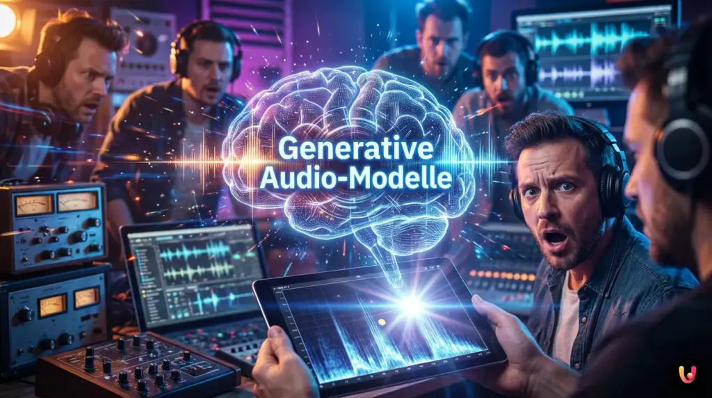 Das unsichtbare Element in KI-Hits, das Profis verstört Visualisierung von Audio-Algorithmen und Schallwellen in der modernen KI-Musikproduktion