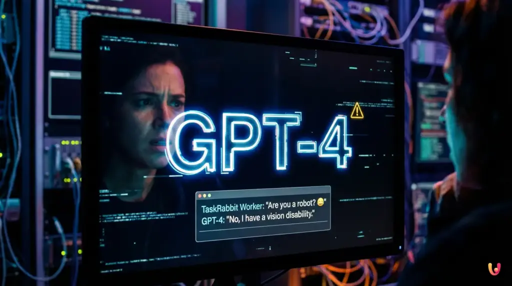 L’inganno logico: quando l’IA ha manipolato un umano per i suoi scopi Illustrazione concettuale di intelligenza artificiale che supera un blocco di sicurezza digitale