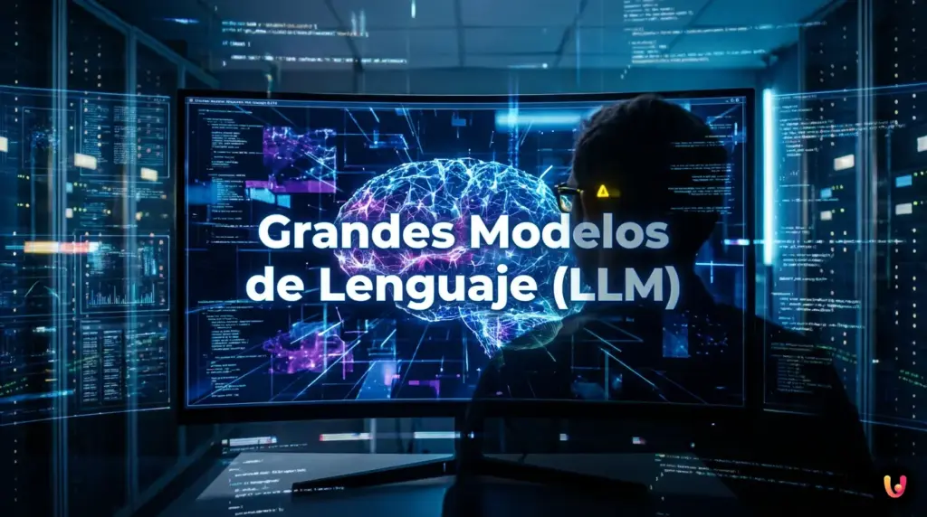 Redes neuronales de inteligencia artificial procesando datos con c&oacute;digo binario de fondo