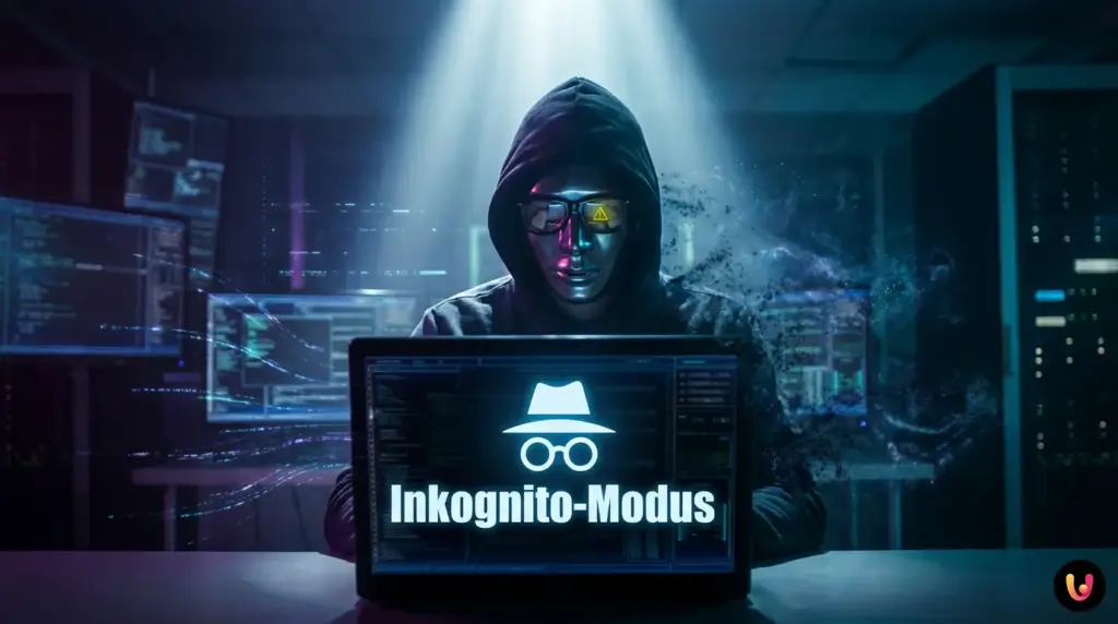 Symbol f&uuml;r den Inkognito-Modus eines Web-Browsers auf dunklem Hintergrund