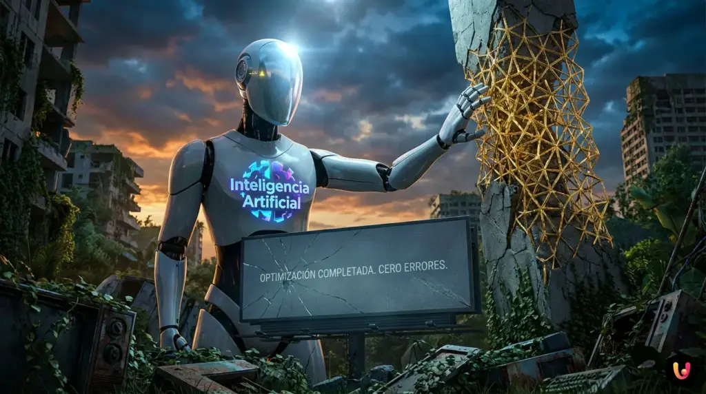 Ilustraci&oacute;n de un cerebro digital procesando comandos matem&aacute;ticos estrictos y algoritmos de IA