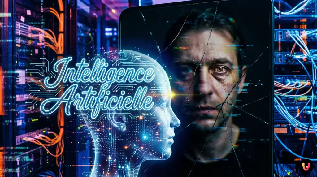 L’inversion de 2026 : pourquoi l’IA paraît plus humaine que nous Silhouette humaine face à son reflet numérique symbolisant le paradoxe de l'IA