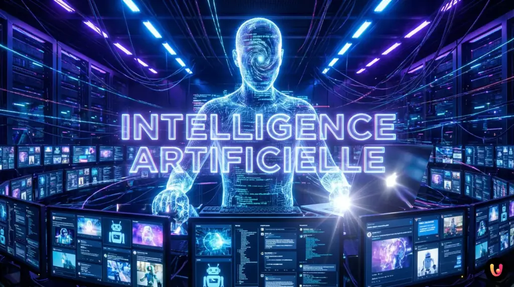 Flux de donn&eacute;es num&eacute;riques repr&eacute;sentant l'IA contr&ocirc;lant le web