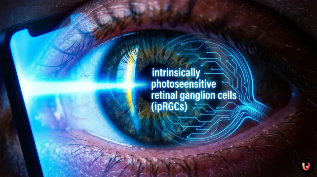 The 480nm Key: How Invisible Light Is Rewiring Your Brain Digital blue light spectrum entering the human eye and affecting the brain