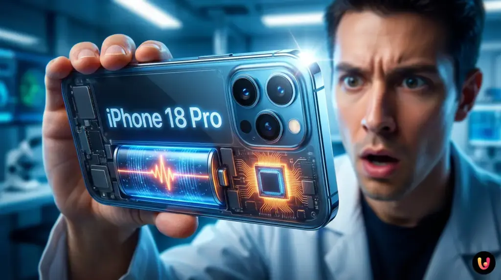 iPhone 18 Pro: batteria storica oltre 5.000 mAh e chip A20 Pro Concept design di iPhone 18 Pro con focus sulla nuova batteria da 5000 mAh