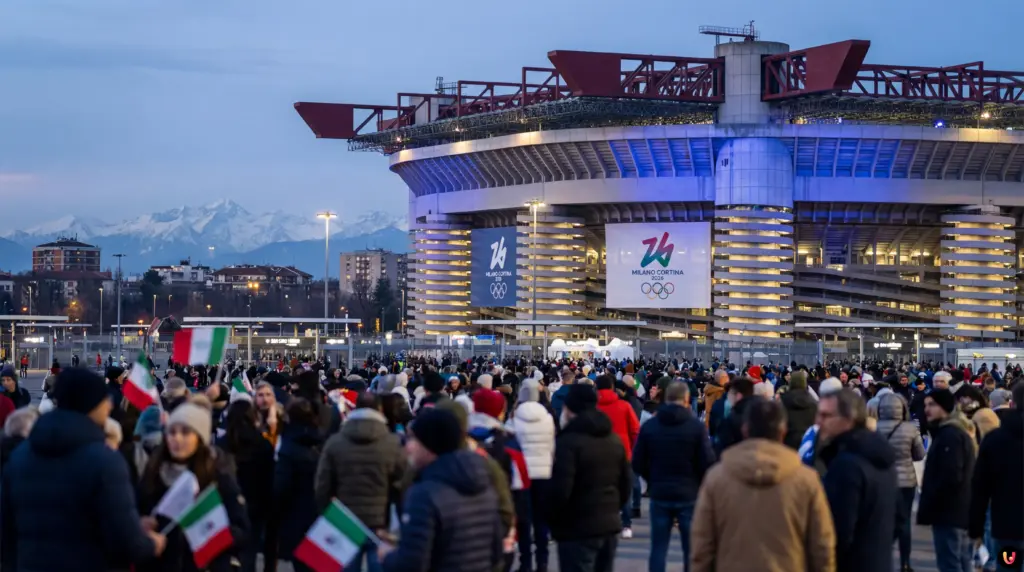 Stade San Siro de Milan d&eacute;cor&eacute; pour les Jeux Olympiques d'hiver 2026