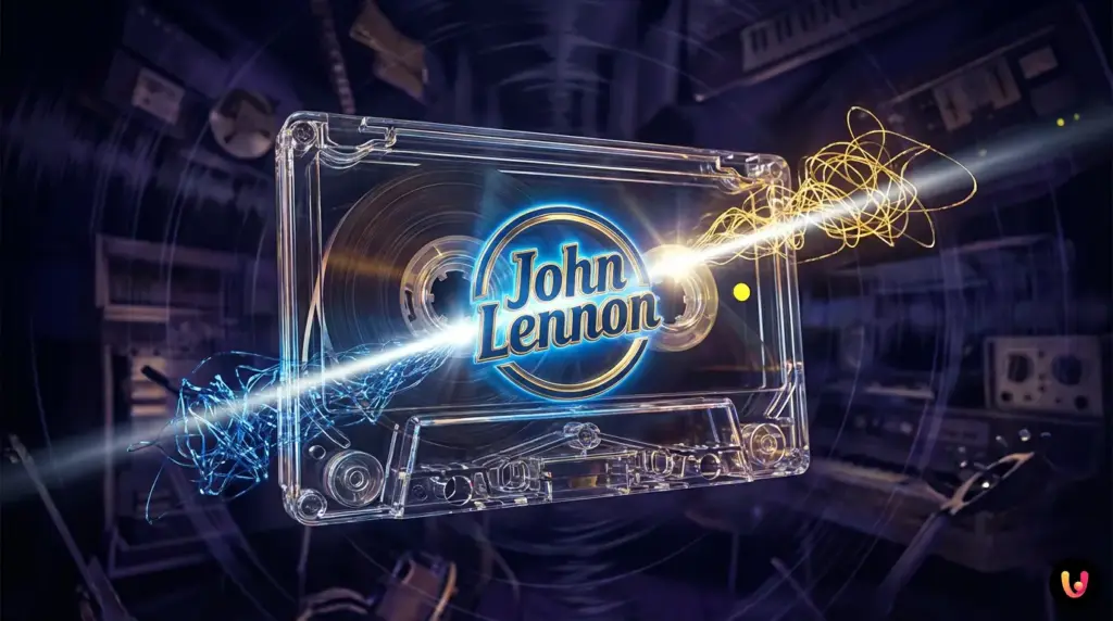 Cassette audio vintage analys&eacute;e par des ondes sonores num&eacute;riques d'intelligence artificielle