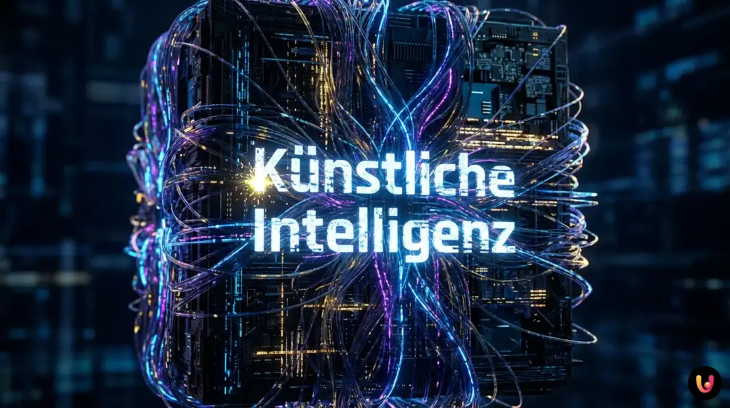 Abstraktes Bild eines neuronalen Netzes mit leuchtenden Verbindungen auf dunklem Hintergrund.