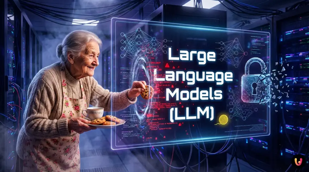 Concepto de ciberseguridad IA mostrando el Efecto Abuela y redes neuronales