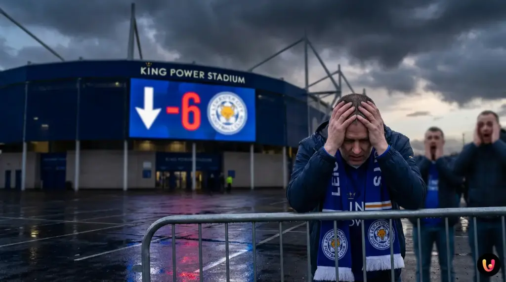 Leicester City crest and King Power Stadium amid financial crisis