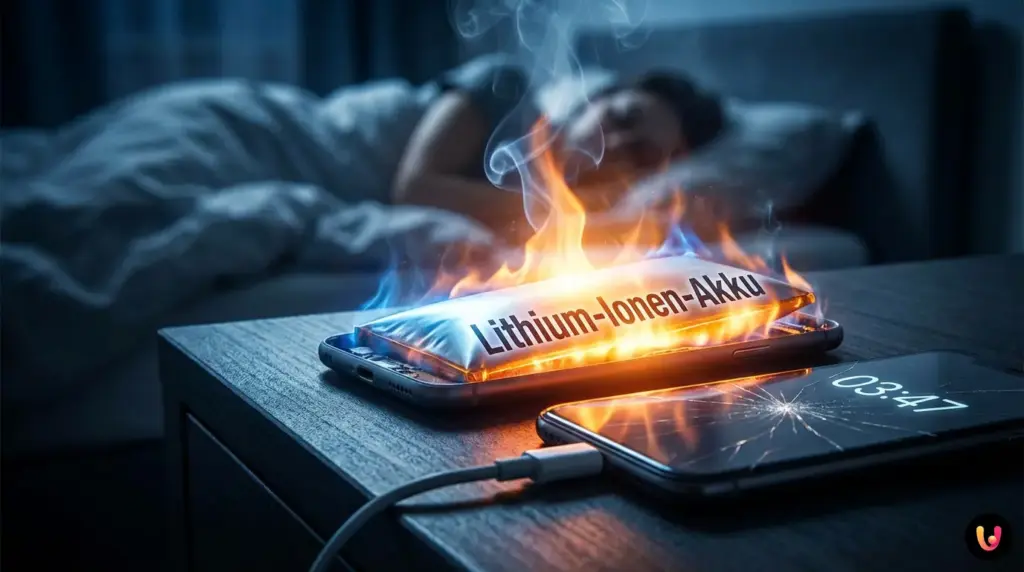 Vorsicht beim Laden: Warum 100 Prozent über Nacht dem Akku schaden Smartphone am Ladekabel auf dem Nachttisch im Dunkeln