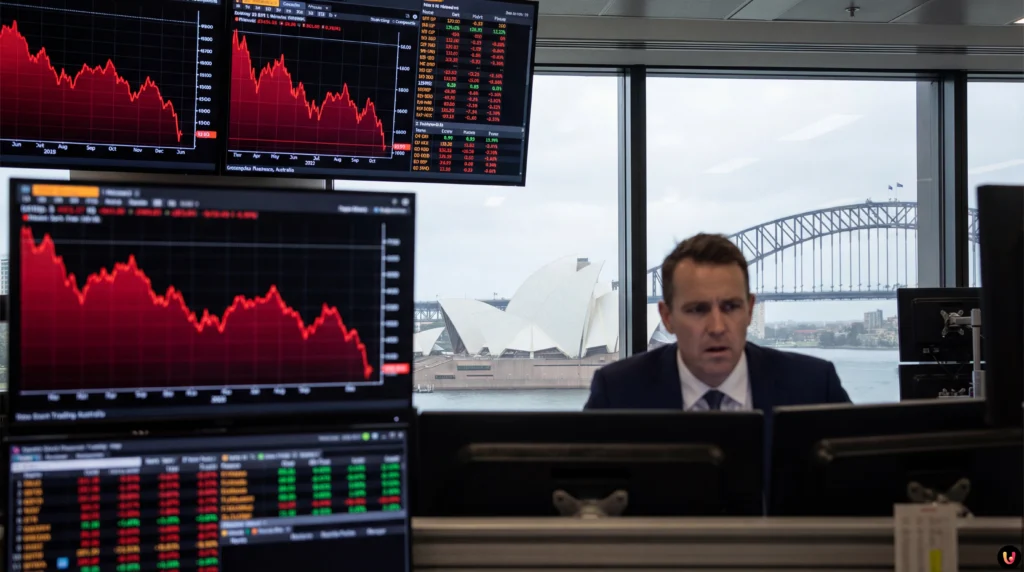 Financial graph showing a downward trend in the Australian stock market