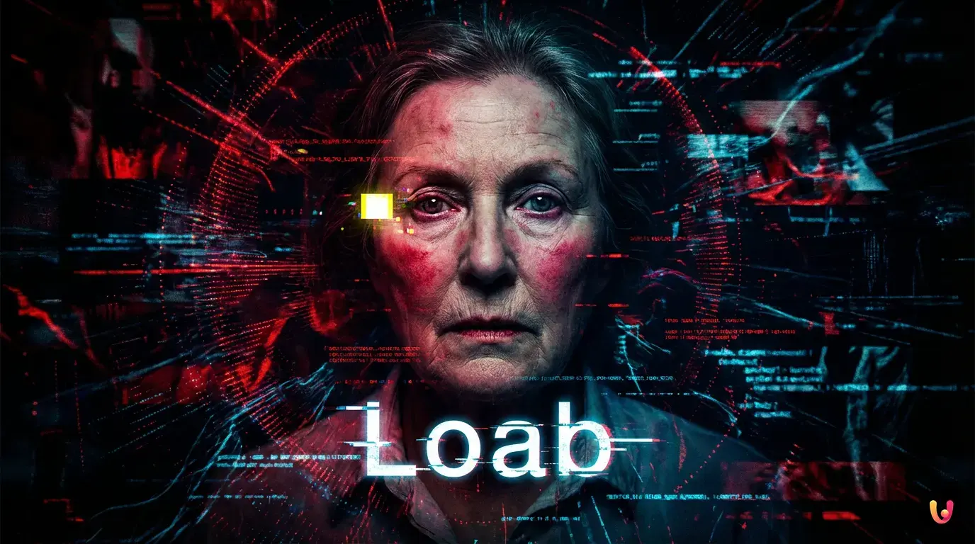 Portr&auml;t der KI-Anomalie Loab, eine Frau mit markanten roten Wangen