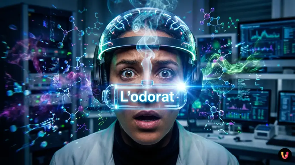 Illustration d'un r&eacute;seau de neurones analysant une mol&eacute;cule odorante complexe