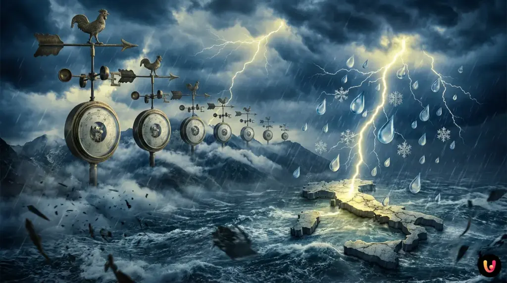 Meteo Weekend: Treno di Perturbazioni e l’Analisi di Mario Giuliacci Mappa meteo Italia con pioggia intensa e perturbazioni atlantiche in arrivo