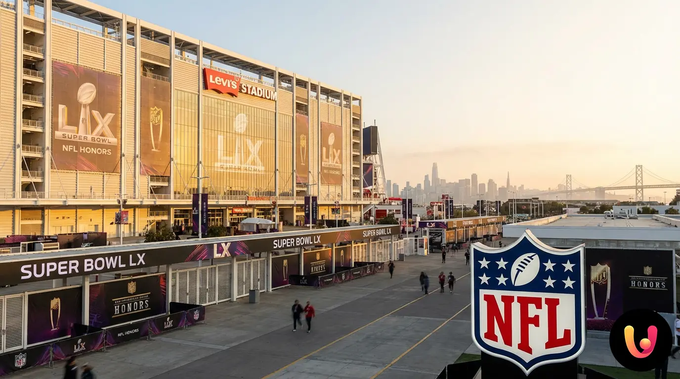 Graphic displaying Super Bowl LX logo and NFL Honors details for the week