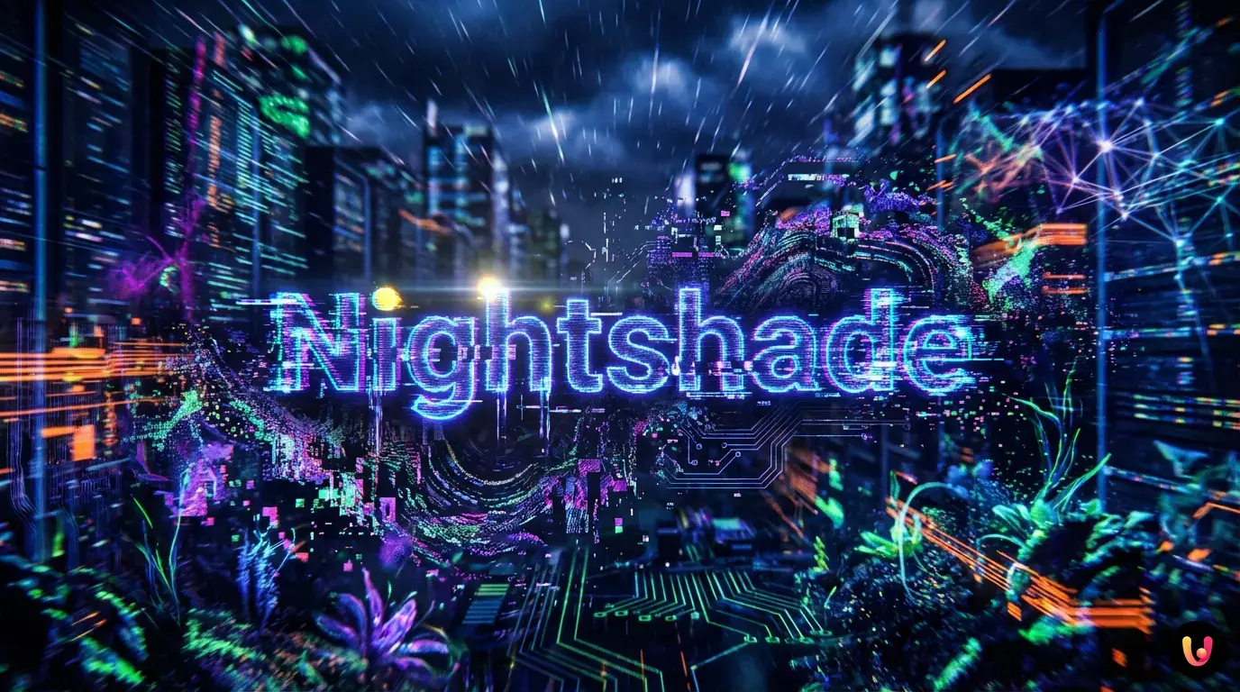 Rappresentazione digitale del data poisoning Nightshade che corrompe una rete neurale