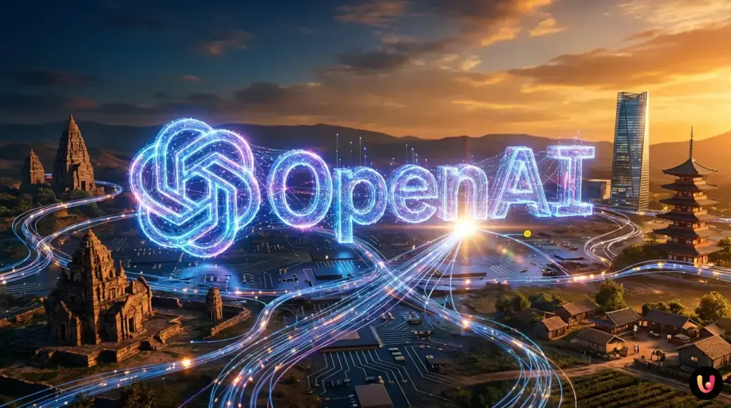 Grafica futuristica che illustra la nuova strategia di IA sovrana di OpenAI nel mondo