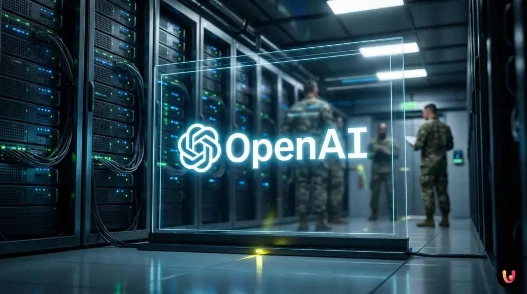 Logo OpenAI sovrapposto a una foto del Pentagono per l'accordo su GenAI.mil