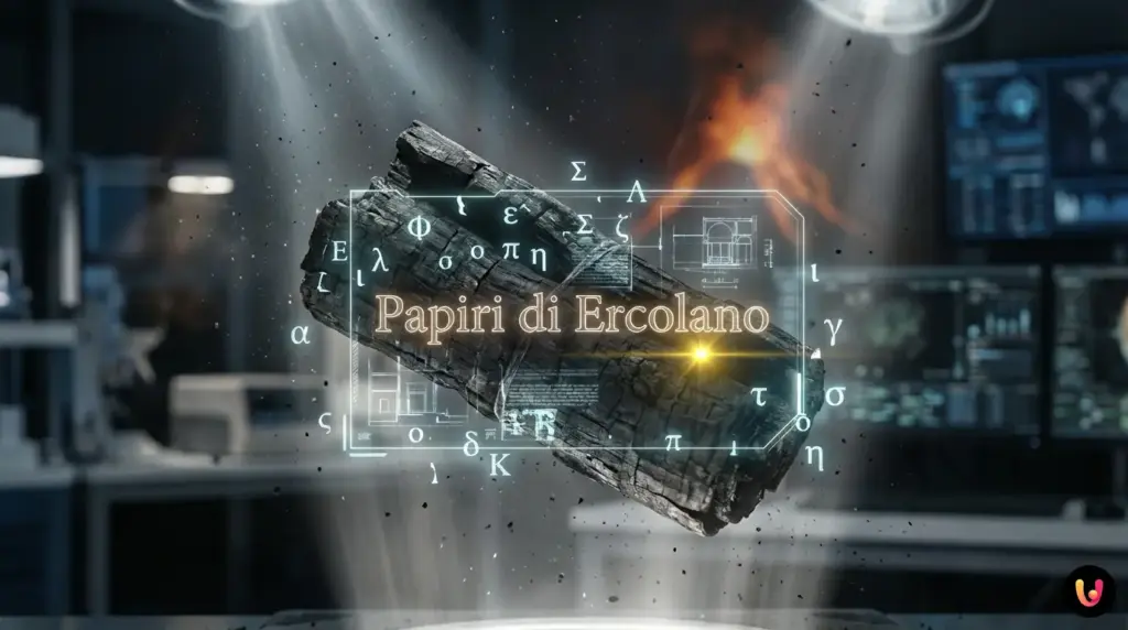 Dettaglio di un papiro carbonizzato di Ercolano recuperato dalla Villa dei Papiri