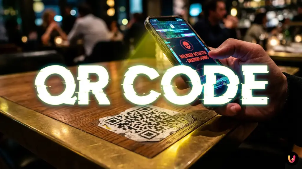 Smartphone inquadra un codice QR sul tavolo di un ristorante per leggere il menu digitale