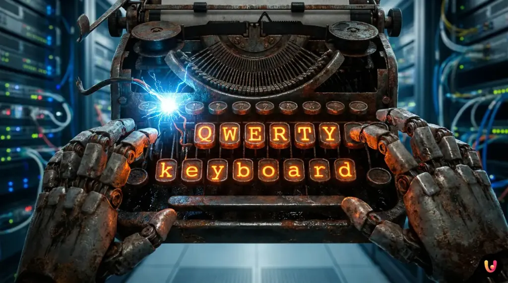 Why We Are Still Using a Layout Designed to Slow Us Down Close-up of antique typewriter keys arranged in the classic QWERTY layout.