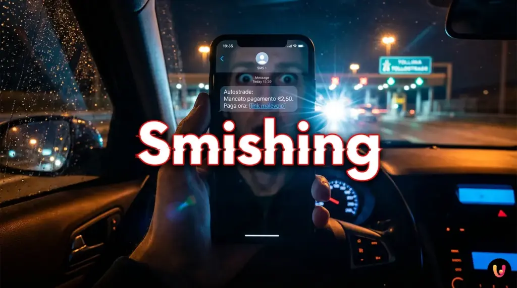 Smartphone con notifica SMS truffa riguardo un finto pedaggio autostradale da pagare
