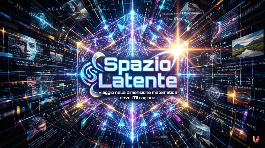 Illustrazione astratta di nodi e vettori luminosi che formano una rete neurale complessa.