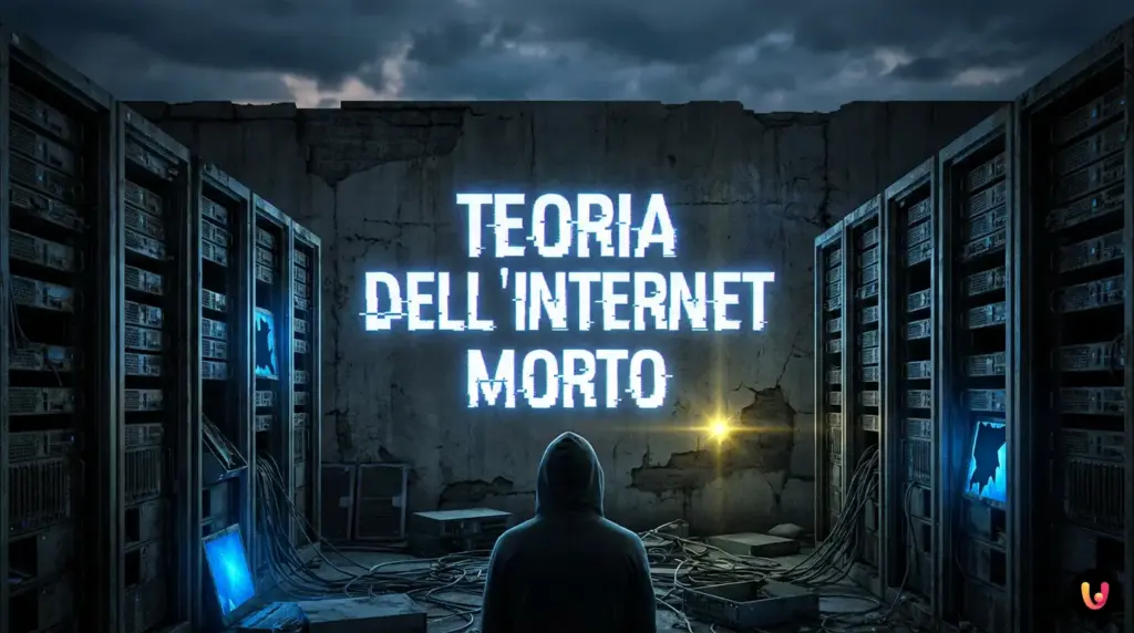 Teoria dell’Internet Morto: perché quella strana sensazione è reale Silhouette umana circondata da flussi di dati e avatar di intelligenza artificiale