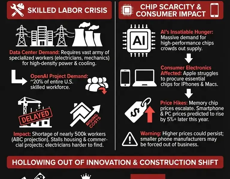 Infografica: $700B AI Boom Sparks Global Crisis: Labor and Chip Shortages