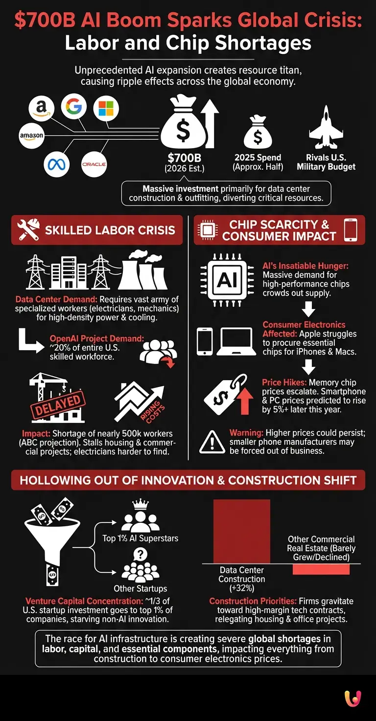$700B AI Boom Sparks Global Crisis: Labor and Chip Shortages - Summary Infographic