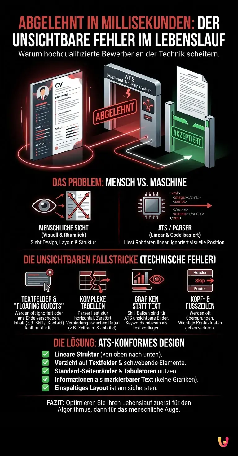 Abgelehnt in Millisekunden: Der unsichtbare Fehler im Lebenslauf - Zusammenfassende Infografik