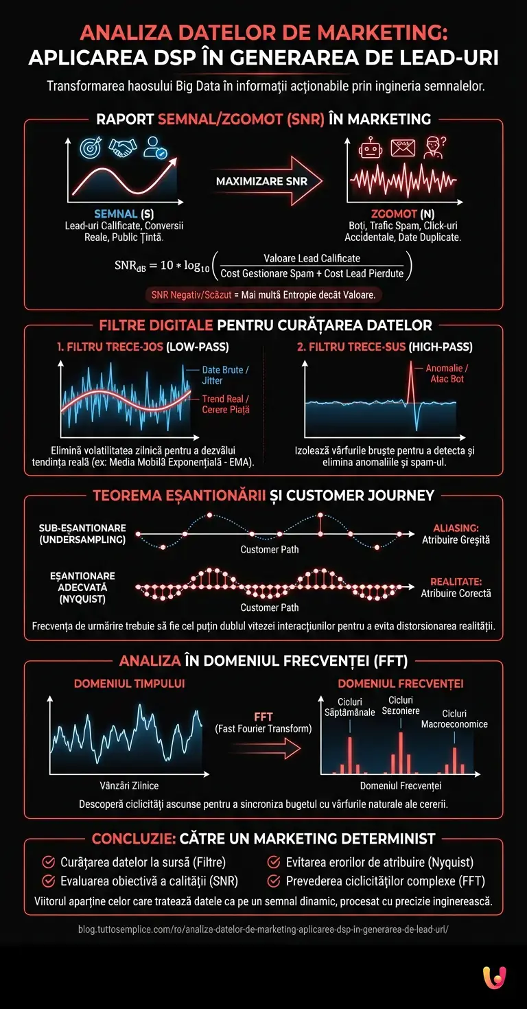 Analiza Datelor de Marketing: Aplicarea DSP în Generarea de Lead-uri - Infografic rezumativ