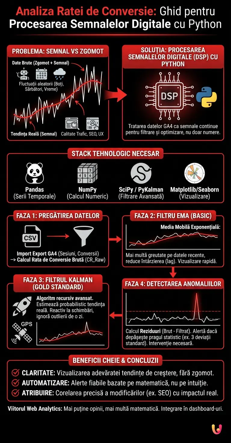 Analiza Ratei de Conversie: Ghid pentru Procesarea Semnalelor Digitale cu Python - Infografic rezumativ