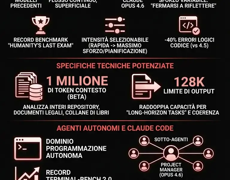 Infografica: Anthropic svela Claude Opus 4.6: la nuova era del pensiero adattivo