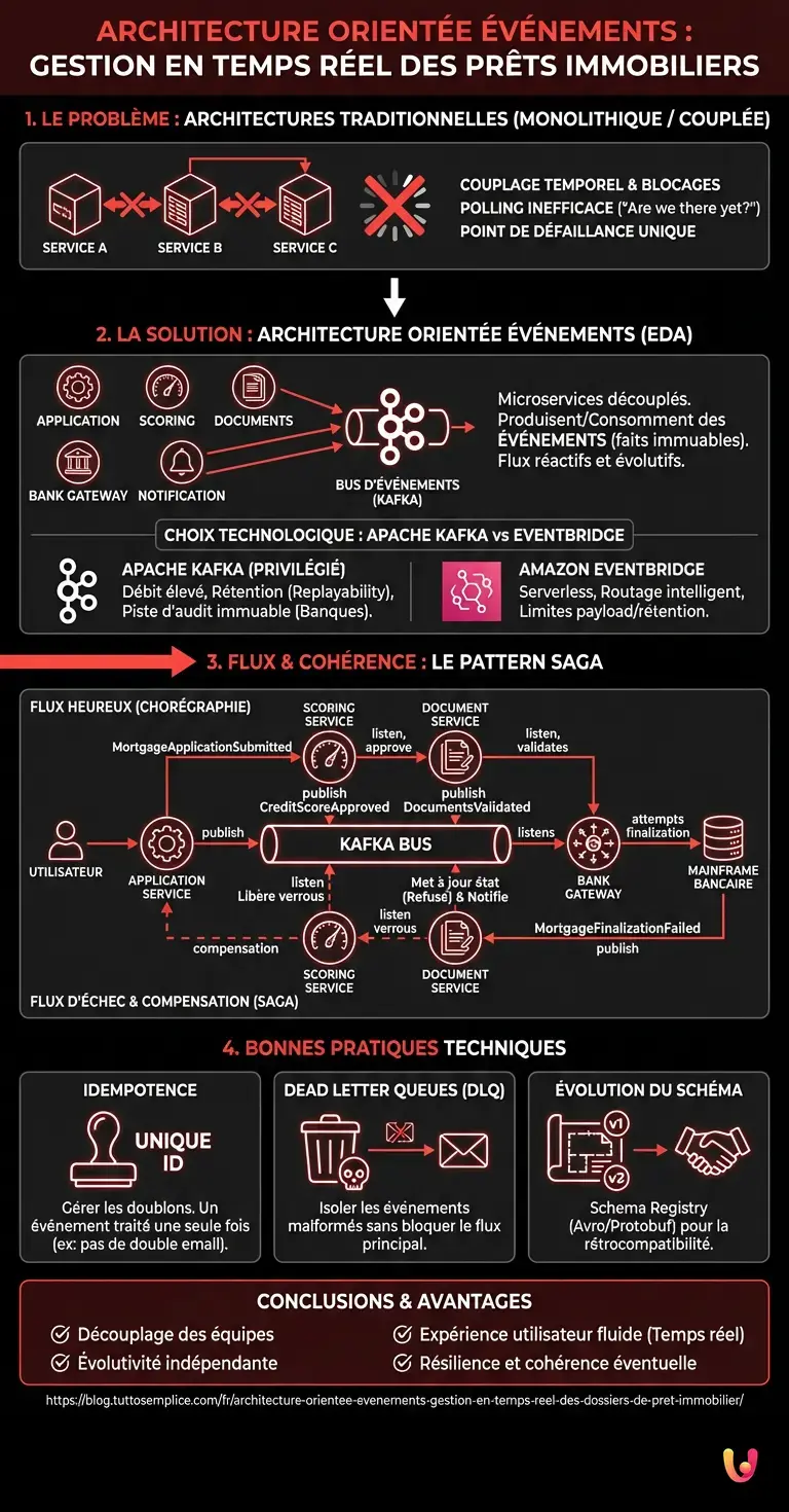 Architecture Orient&eacute;e &Eacute;v&eacute;nements : Gestion en Temps R&eacute;el des Dossiers de Pr&ecirc;t Immobilier - Infographie r&eacute;sumant