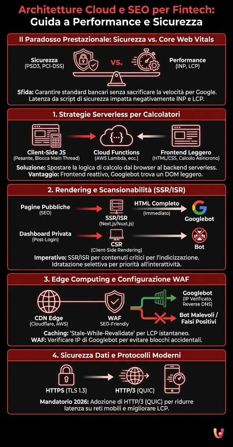 Architetture Cloud e SEO per Fintech: Guida a Performance e Sicurezza - Infografica riassuntiva